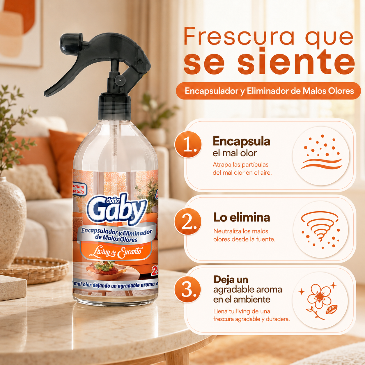Doña Gaby Living de Encanto - Encapsulador y Eliminador de Malos Olores 250 ml - Imagen 5